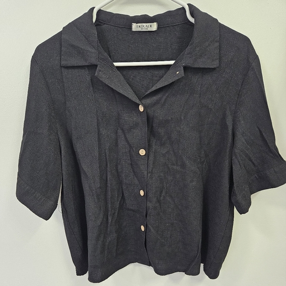 Womens Black Button-Up Shirt and Shorts Set Summer Set Large - Picture 4 of 8